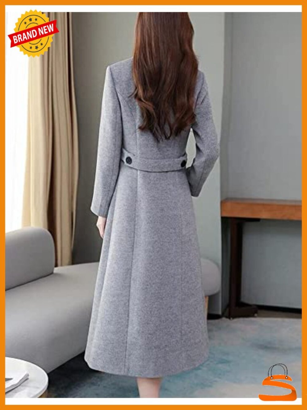 Shawl Collar Long Wool Coat Double Breasted Trench Coat - Picture 3 of 6